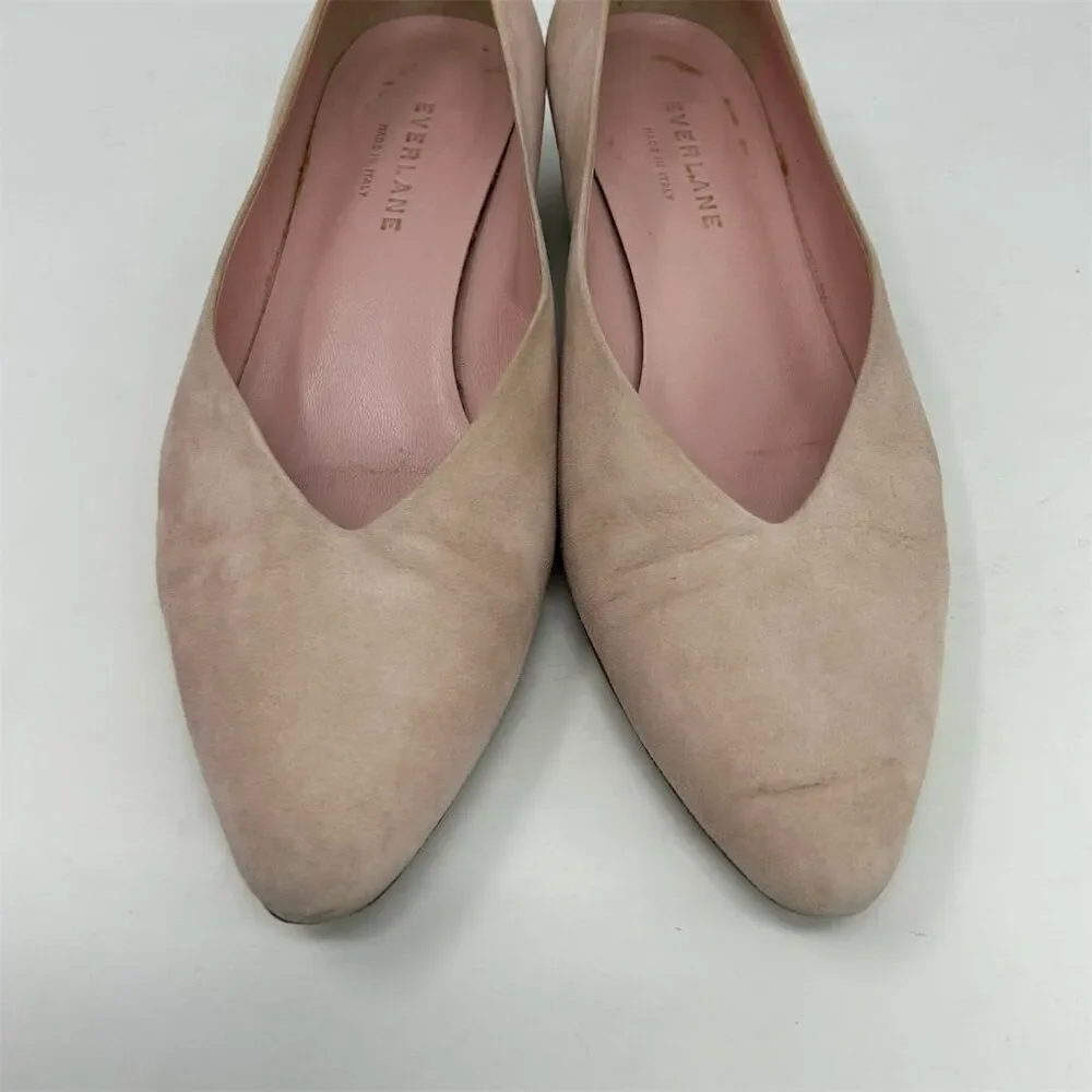 Everlane Women's V Sparkle Heeled Light Blush Pink Suede Block Pumps Size 7